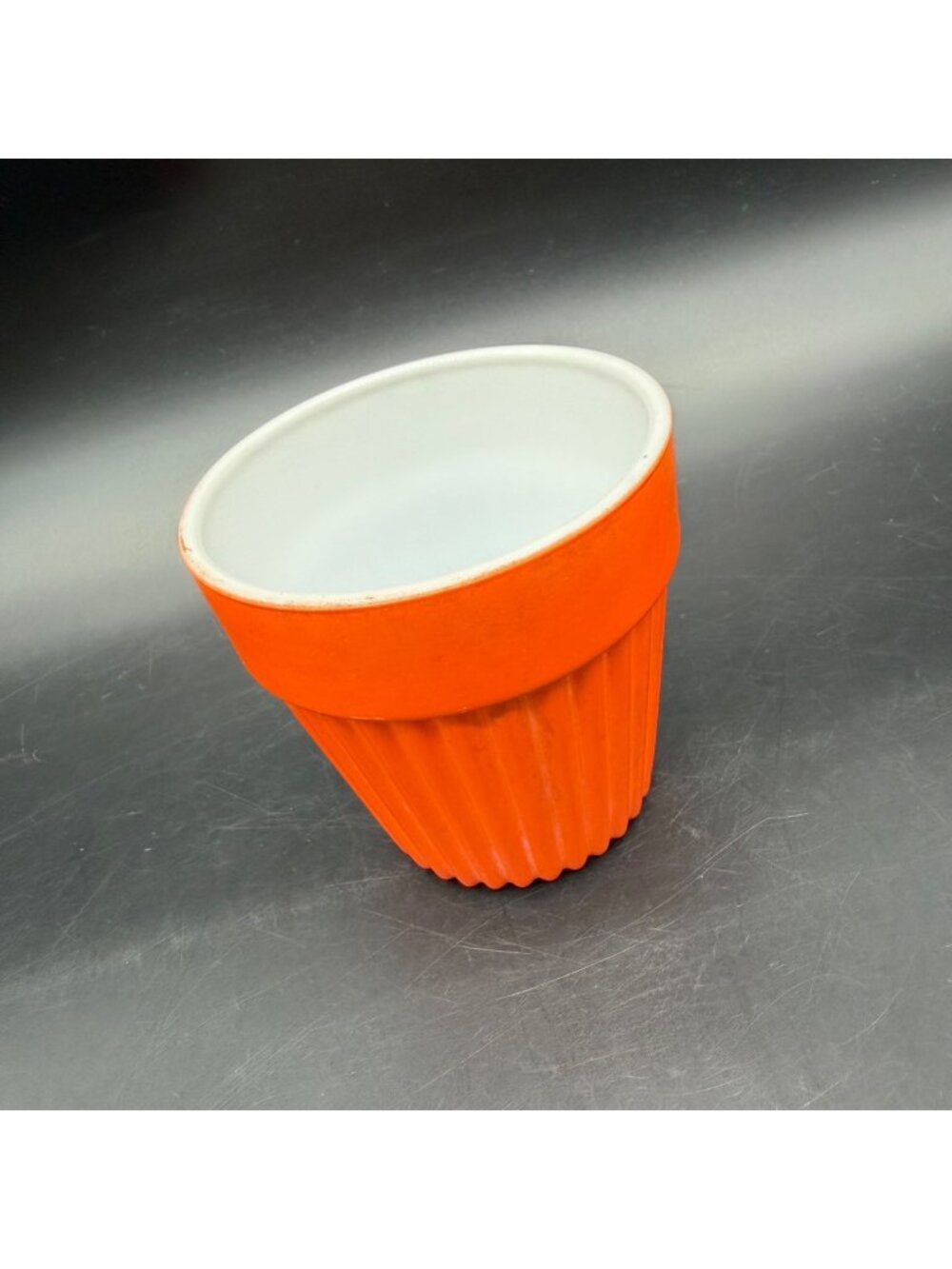 Vintage Planter Ribbed Flower Pot Milk Glass Hazel Atlas Moderntone Platonite - Picture 1 of 14